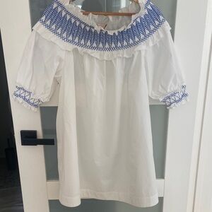 Ted Baker Pure white cotton poplin with blue embroidery.